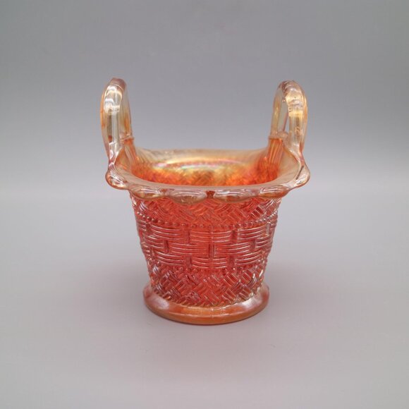 Vintage 1900s Dugan Style Marigold Carnival Glass Beaded Basket - Picture 3 of 9